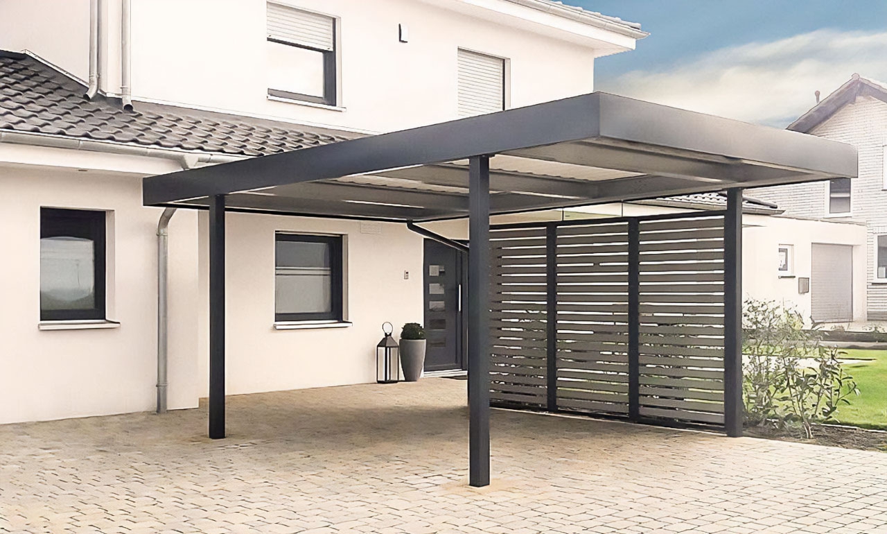 Арочный автонавес из темного поликарбоната (белые столбы)